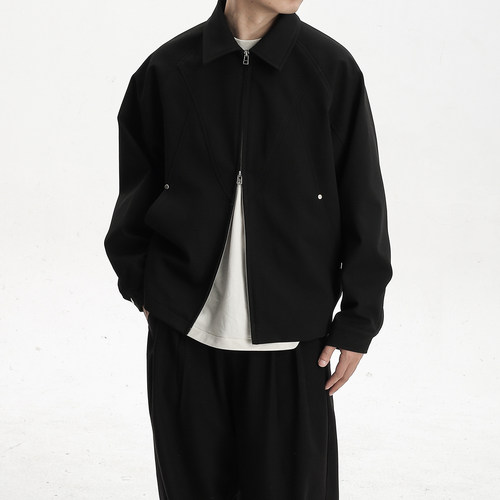 AWT24秋冬新款 480克TR混纺材质 简约宽松素色翻领夹克男女