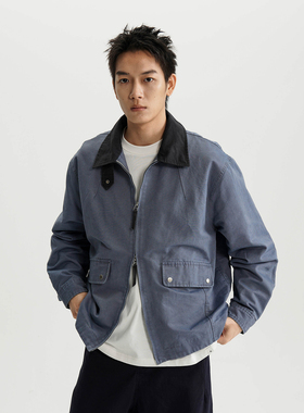 AWT25AW 水洗做旧撞色翻领底特律夹克拉链短款外套男女