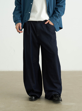 AWT25AW 简约复古原牛长裤 秋冬休闲宽松阔腿弯刀牛仔裤子男女