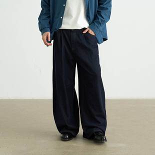 子男女 秋冬休闲宽松阔腿弯刀牛仔裤 AWT25AW 简约复古原牛长裤
