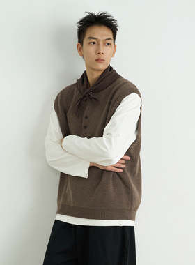 AWT25AW 简约休闲毛织背心 羊毛混纺开筒宽松针织衫马甲男女同款