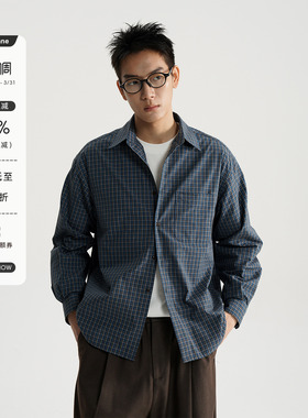 AWT25AW 复古蓝棕格纹 简约宽松百搭长袖衬衫男女
