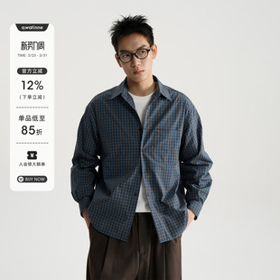 衬衫 简约宽松百搭长袖 男女 复古蓝棕格纹 AWT25AW