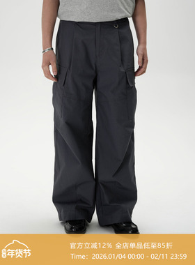 AWT25春夏 纯棉暗格纹材质 简约宽松多口袋直筒工装长裤男女