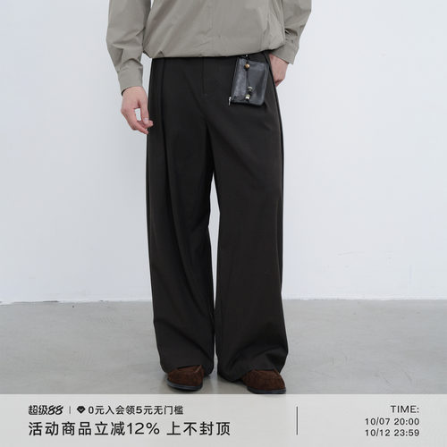 AWT羊毛混纺西裤老钱风长裤