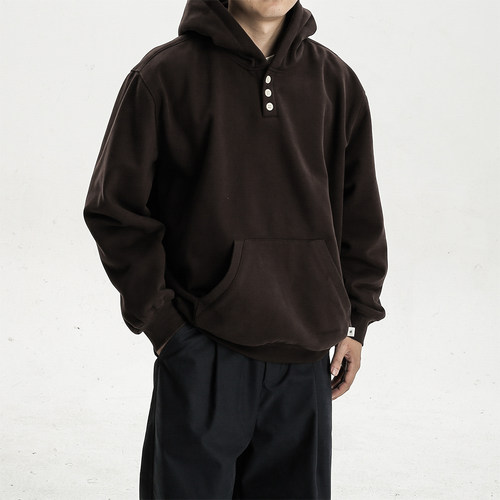 AWT24秋冬新款 420G一体抓绒 简约基础宽松纽扣连帽卫衣男女