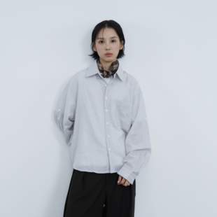 AWT26AW〔条纹可调节袖袢〕早秋简约宽松长袖衬衫男女通勤休闲
