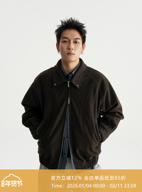 AWT25AW 撞钉点缀翻领分割毛呢夹克 简约百搭宽松拉链外套男女