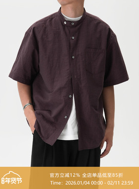 AWT25SS 混纺天丝麻立领宽松衬衫