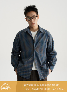 AWT25AW 复古蓝棕格纹 简约宽松百搭长袖衬衫男女