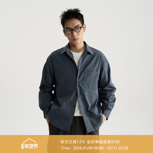 AWT25AW 复古蓝棕格纹 简约宽松百搭长袖衬衫男女