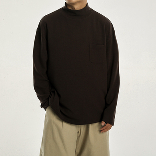 T恤男女 素色宽松休闲亲肤长袖 AWT24AW 羊毛莫代尔混纺半高领打底