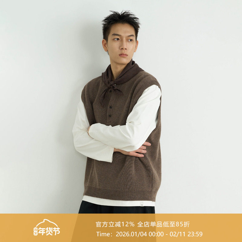AWT25AW 简约休闲毛织背心 羊毛混纺开筒宽松针织衫马甲男女同款,男装,背心,淘宝优惠券,粉丝福利购,淘宝优惠卷