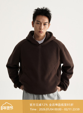 AWT25AW 「460G奥利绒」基础廓形分割连帽抓绒卫衣简约纯色帽衫