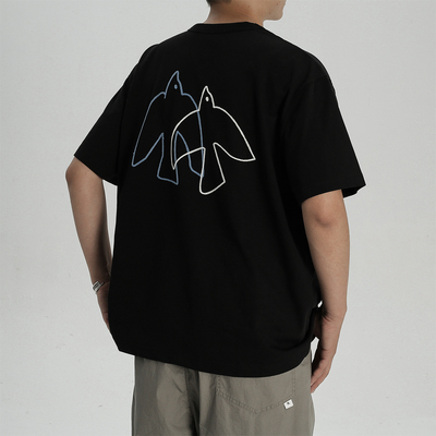 AWT24SS 飞鸟图案线条毛巾绣250G宽松T恤