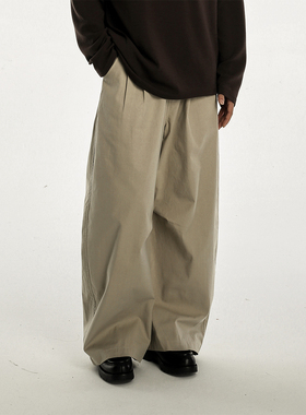 AWT24AW  弧形廓形设计 纯棉材质 简约百搭素色宽松镰刀长裤男女