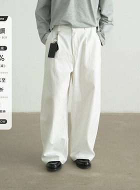 AWT25AW 弧形分割设计 简约休闲百搭廓形宽松纯棉长裤男女