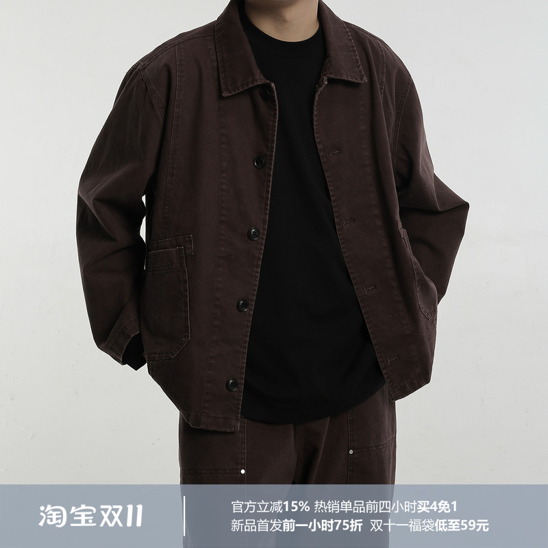 AWT24AW 基础二袋水洗夹克 简约复古易搭配分割设计翻领外套男女