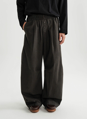 AWT25AW 碳素磨毛格纹 简约慵懒造型松紧抽绳宽松直筒阔腿裤男女