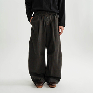 男女 简约慵懒造型松紧抽绳宽松直筒阔腿裤 AWT25AW 碳素磨毛格纹