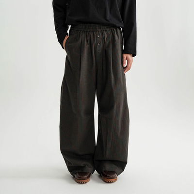 碳素磨毛格纹松紧抽绳长裤