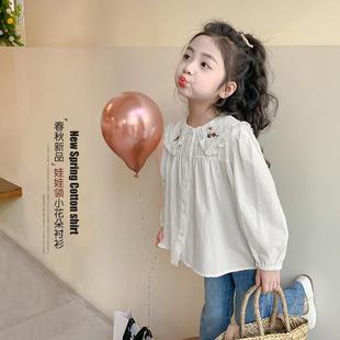 小童裝 女童襯衫 洋氣寶寶白色上衣春秋兒童襯衣娃娃衫 2025新款 春裝