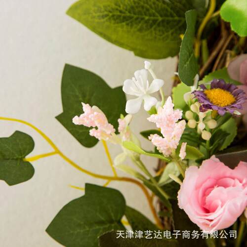 新款春季欧式复活仿真茶包花环婚礼节日门楣家居挂饰装饰货源