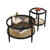 日式 简约边几组合 编茶几形圆钢00化玻璃家茶几客厅用小户藤型日式