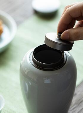 纯手芦苇茶草茶叶罐CYG-0291古青釉铝绘盖密封罐陶潮瓷防罐家用叶