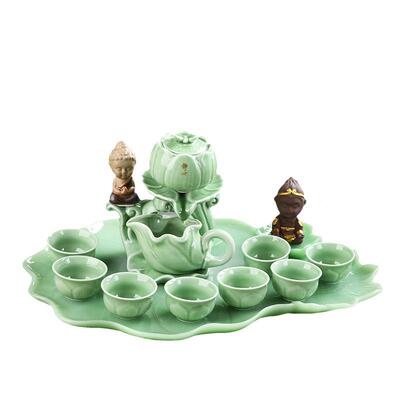 自20029动茶具套装茶家用全陶瓷懒泡人旋转茶具青瓷盘茶杯茶壶简