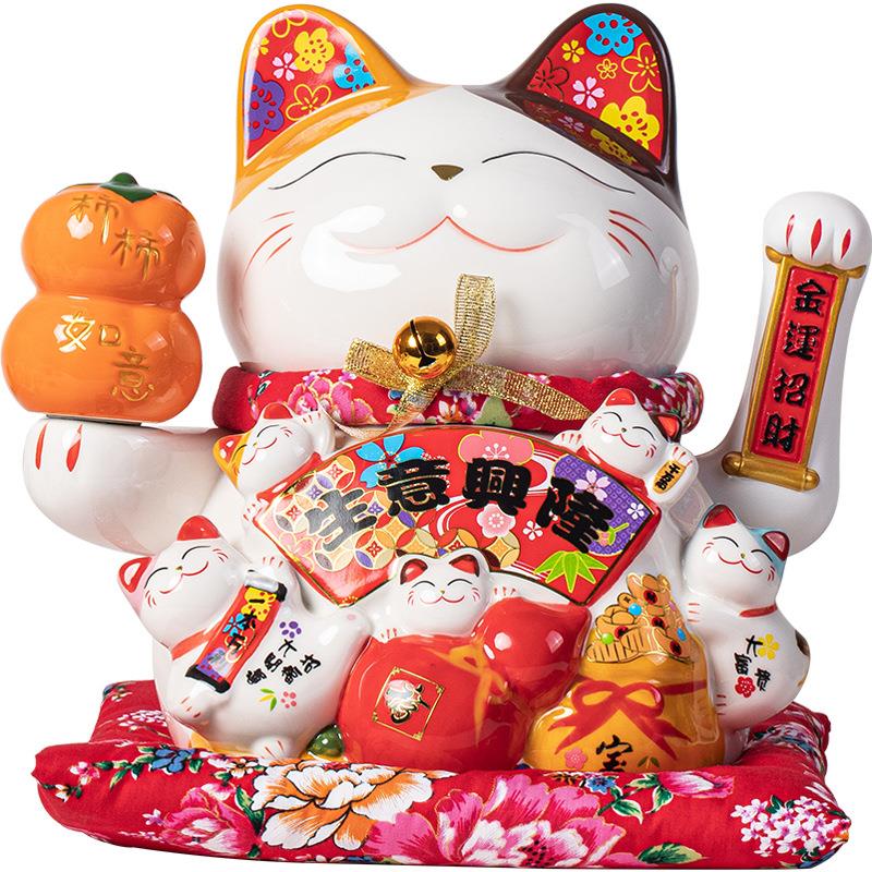 陶瓷摇动手招厅财猫摆件开业大小8866882号店铺银台家居客收礼品
