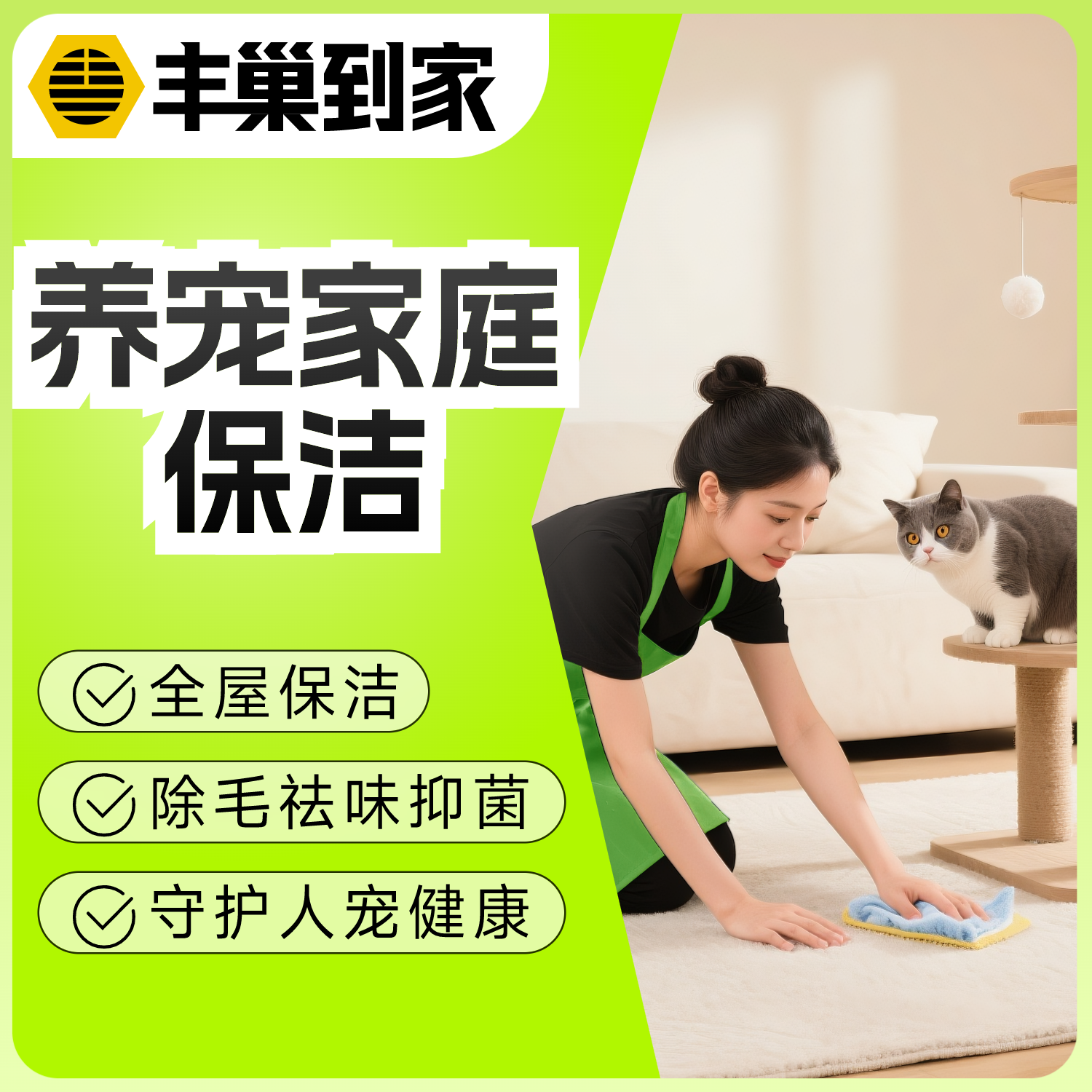 丰巢 养宠家庭保洁 除毛家庭清洁用具宠物友好 阿姨到家上门服务
