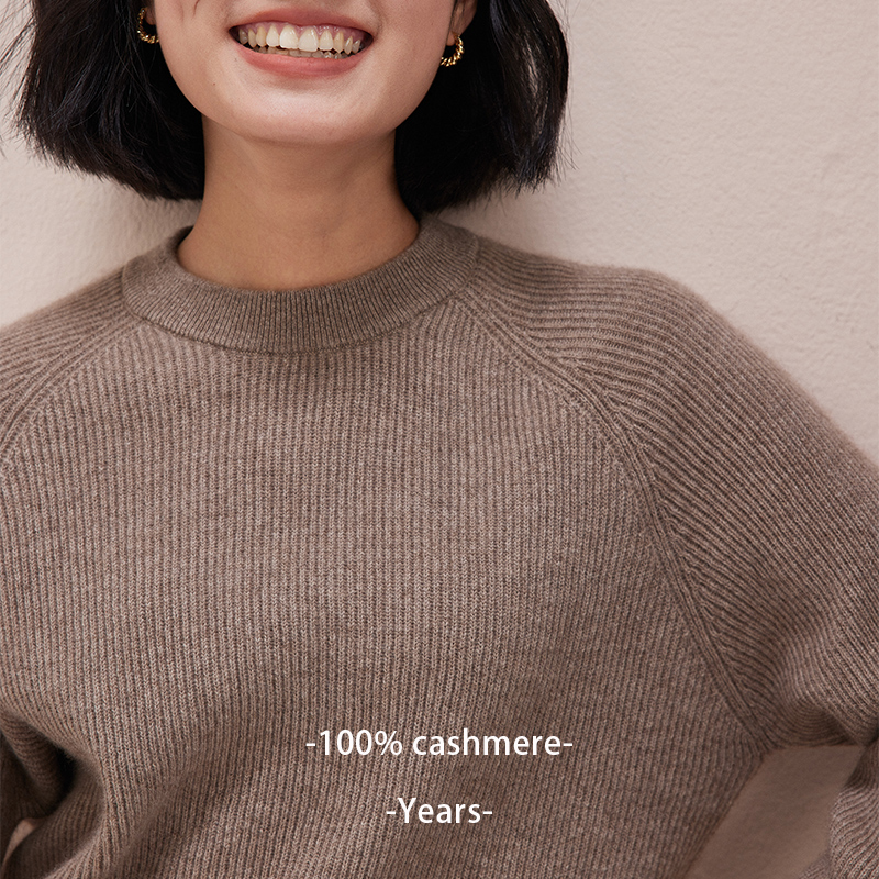 100%纯羊绒高端圆领套头羊绒衫女