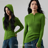 显瘦针织衫 极简智性 100&纯羊毛连帽半拉链修身 运动通勤穿搭上衣