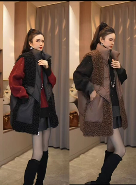 【9208#】冬季新款时尚百搭拼接毛毛棉马甲