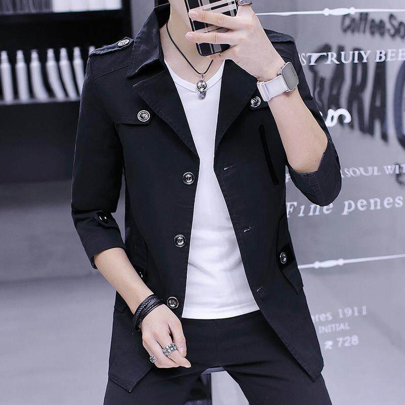 水洗纯棉男士春秋季薄款中长款时尚风衣外套中青年休闲夹克衫上衣