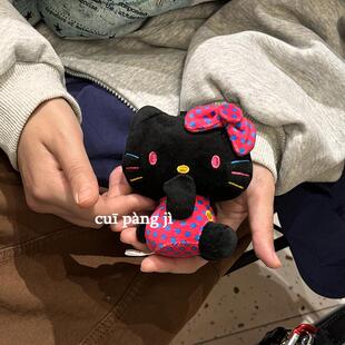 贵妇波点kitty毛绒挂件可爱卡通中古kt猫公仔玩偶书包挂饰钥匙扣