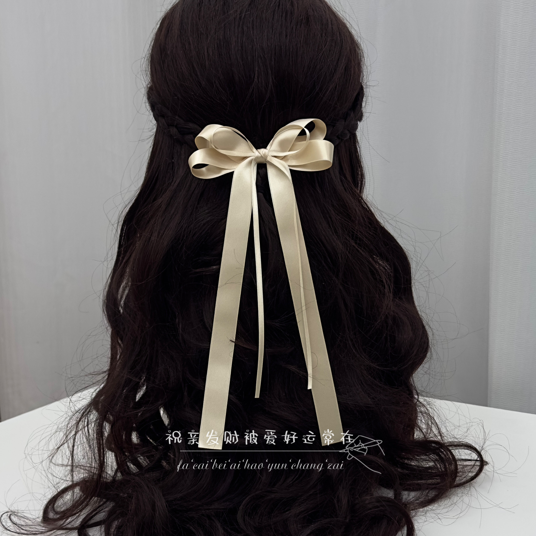 香槟色美少女蝴蝶结飘带发夹女夏季后脑勺网红简约头饰超仙可爱