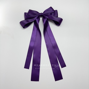 深紫色系同款飘带大蝴蝶结发卡森系仙女表演出头饰少女学生发饰