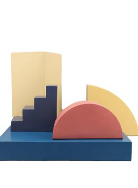 欧式简约莫兰迪色几何模型摆件工艺品桌面儿童房书房书柜软装摆设