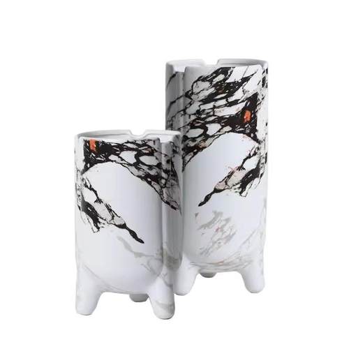 新中式花水陶瓷花纹瓶厅直EZW筒墨高脚花器酒店客插花样板间软装