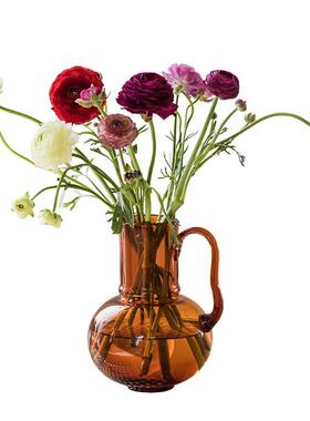 复花琥珀色法式玻花瓶美式家居软装饰器客古厅璃桌面创意时ali-71