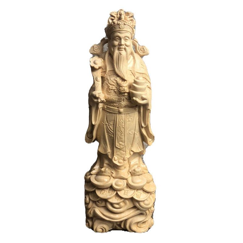 崖柏桧木雕刻家居神像文财神爷摆件人物实木开业礼品公室工艺品