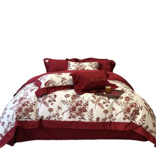 法绒式花卉婚大红纯棉长棉202080四件套高庆端嫁乔迁喜陪庆床上用