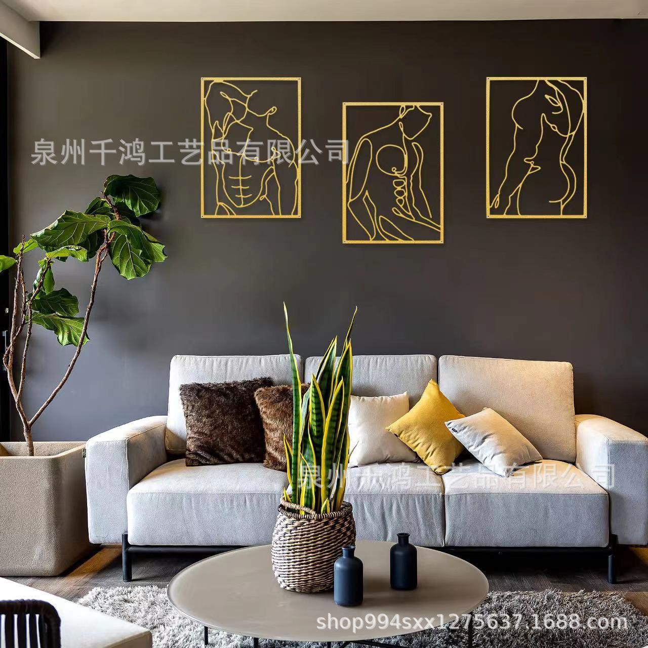 金属壁挂摆件艺术品剪影男士身体线条挂件墙面装饰画墙贴金色