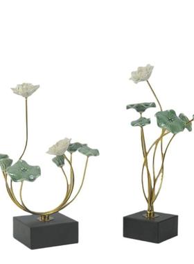 荷叶荷花摆件轻奢玄关办公室书柜现代客厅电视柜酒柜家居软装摆设