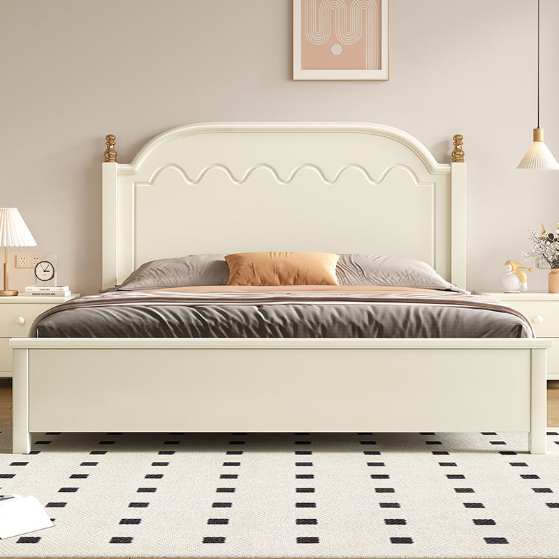 白色实木床现代简约奶油