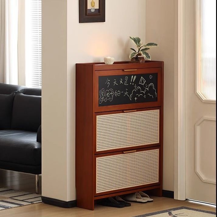 藤编鞋柜实木家用门口玄关柜小户型翻斗入户超薄鞋架