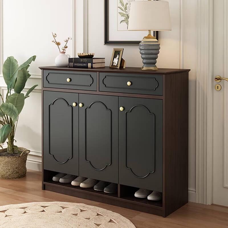 法式复古鞋柜实木一体收纳玄关大容量简约靠墙入户家用门口储物柜