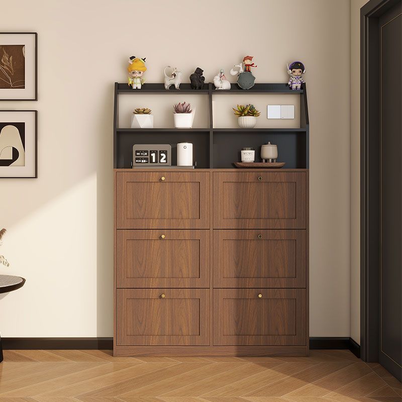 实木中古风超薄翻斗鞋柜极窄鞋柜门口家用玄关一体靠墙收纳储物柜